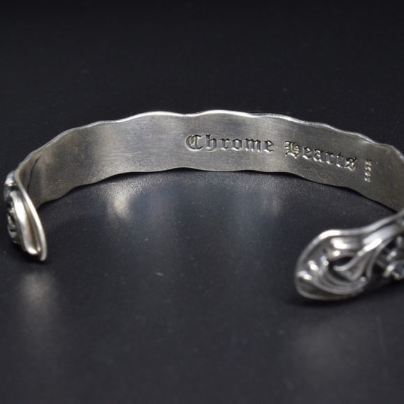 Sterling Silver Chrome Cross Flower Vine 925 Adjustable Bangle Cuff Bracelet - Picture 5 of 6